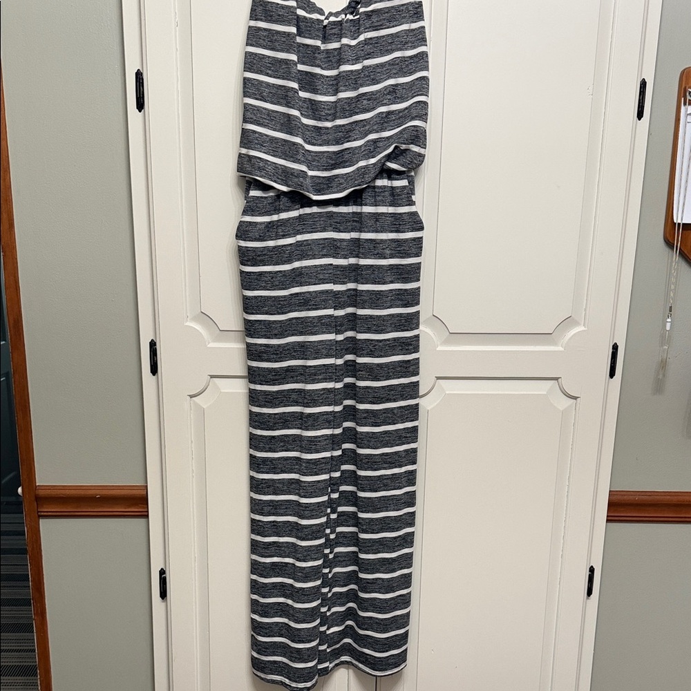5th & Love Charcoal and White Striped Jumpsuit